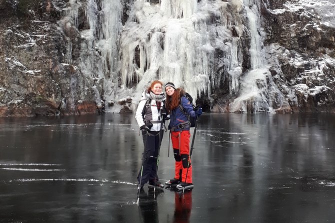 Beginner friendly Nordic Ice Skating On lakes in Stockholm - Gearing up with Nordic skates and ice picks