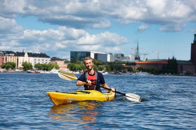 Self-Guided Kayak Adventure In Central Stockholm (Two-man kayak) - Paddling toward Stockholm City Hall